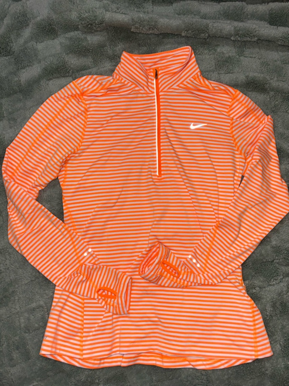 Orange & White NikeElement Stripe 1/2 Zip Running Top,"Sunset Glow" Medium Women